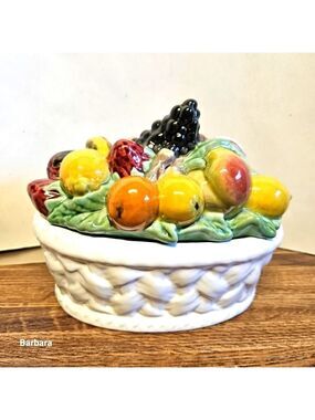 Vintage Bordallo Pinheiro Majolica Fruit Basket with Lid